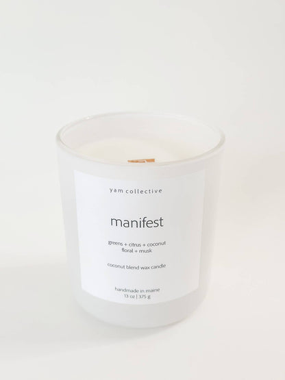 yam collective - Manifest - 13 oz Cactus Blossom Matte White Glass Candle - The Look and Co