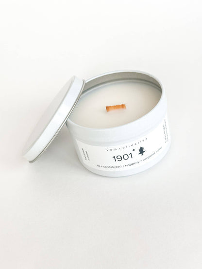 yam collective - Northern Timber - 5 oz Palo Santo + Birch Cream Tin Candle - The Look and Co