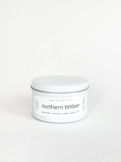 yam collective - Northern Timber - 5 oz Palo Santo + Birch Cream Tin Candle - The Look and Co