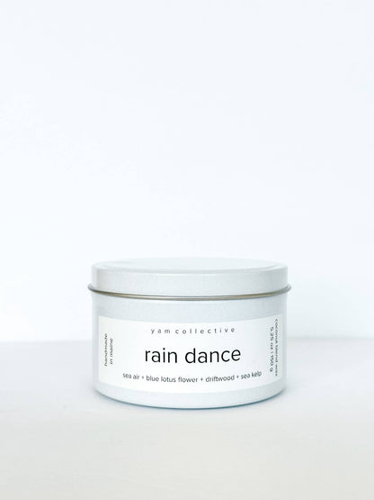 yam collective - Rain Dance - 5 oz Blue Lotus + Driftwood Cream Tin Candle - The Look and Co