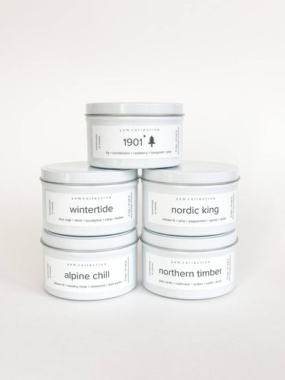 yam collective - Rain Dance - 5 oz Blue Lotus + Driftwood Cream Tin Candle - The Look and Co