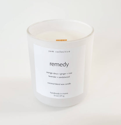 yam collective - Remedy - 13 oz Tea + Ginger Matte White Glass Candle - The Look and Co