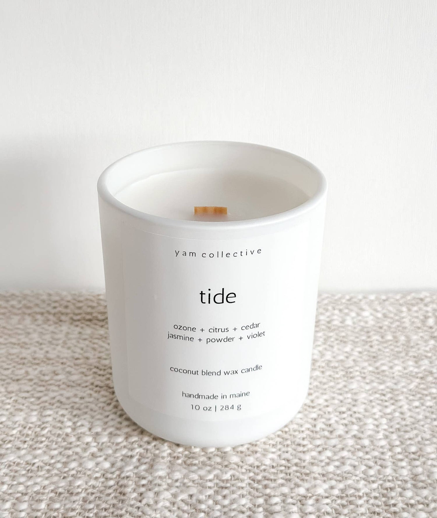 yam collective - Tide - 10 oz Cedar + Jasmine Matte White Glass Candle - The Look and Co
