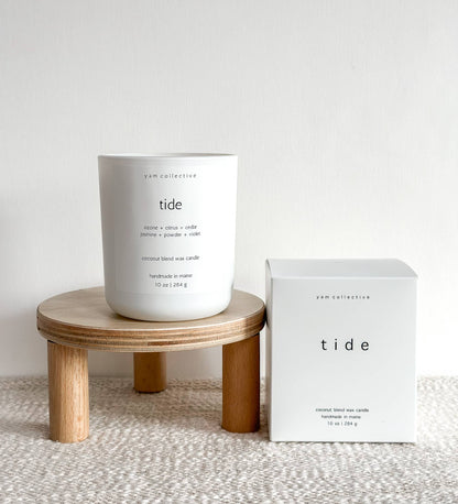 yam collective - Tide - 10 oz Cedar + Jasmine Matte White Glass Candle - The Look and Co