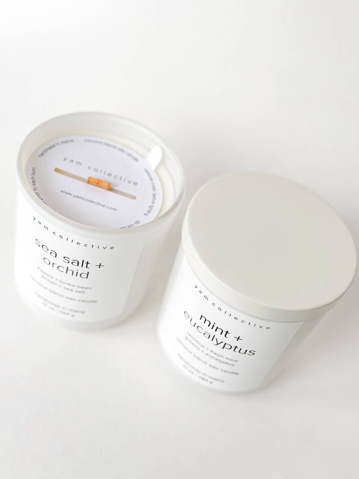 yam collective - Tide - 10 oz Cedar + Jasmine Matte White Glass Candle - The Look and Co