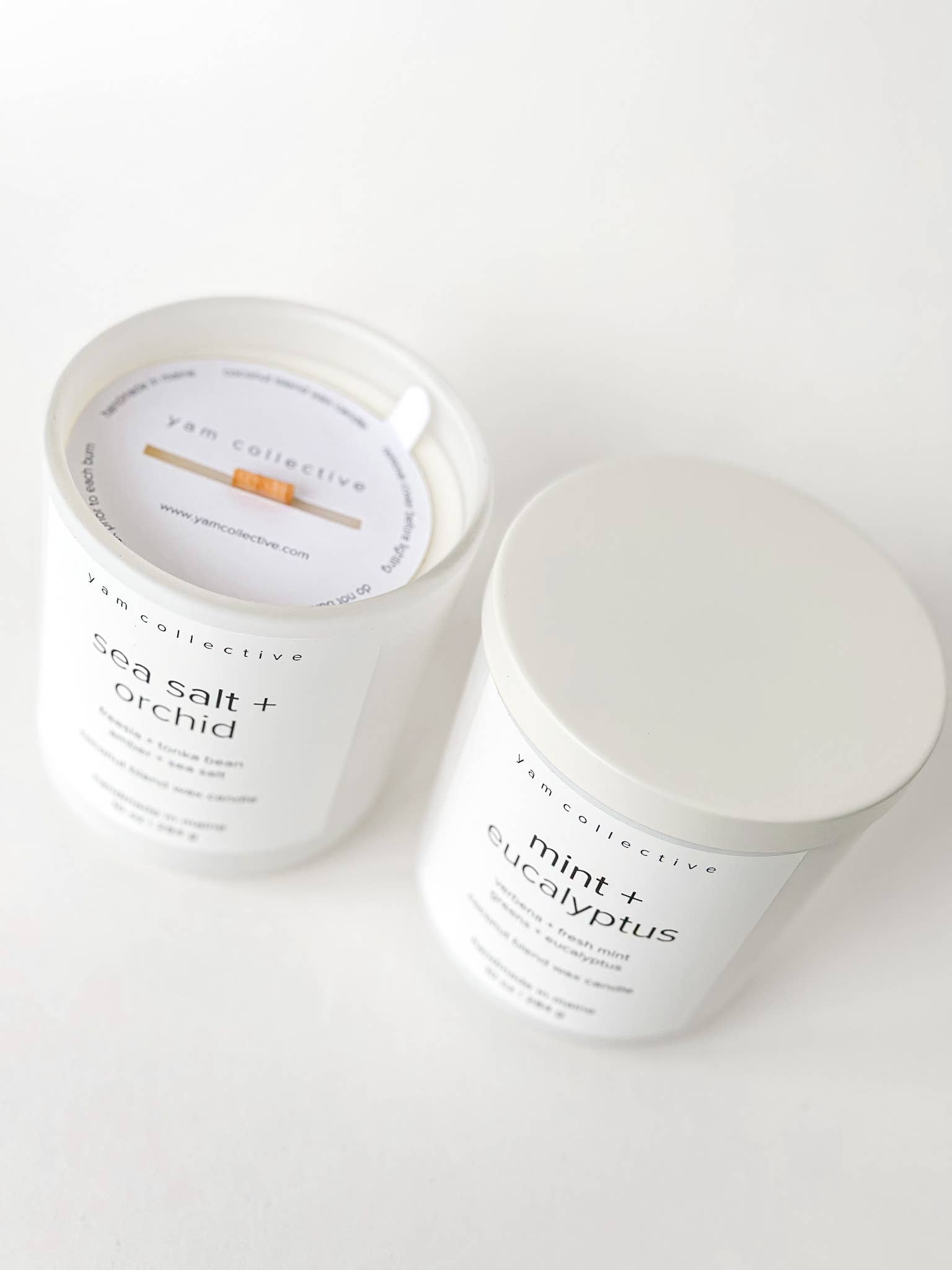 yam collective - Tide - 10 oz Cedar + Jasmine Matte White Glass Candle - The Look and Co